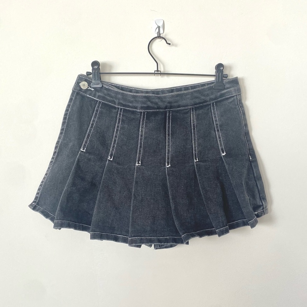 Black denim micro mini skort